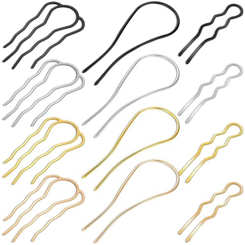 12 Pieces Metal Hair Side Combs U Shaped Hair Pins French Hairpin Vintage Forks Sticks Bobby Pin for Updo Bun Women Girls Hair Styling Accessories