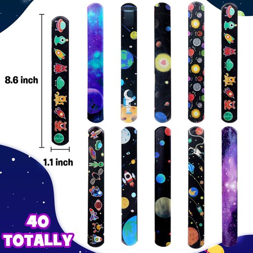 Omlisca Outer Space Slap Bracelets 40 Packs Space Party Favors Goodie Bag Gifts Starry Night Galaxy Snap Bracelet Planet Carnival Class Prizes Space Theme Birthday Party Supplies