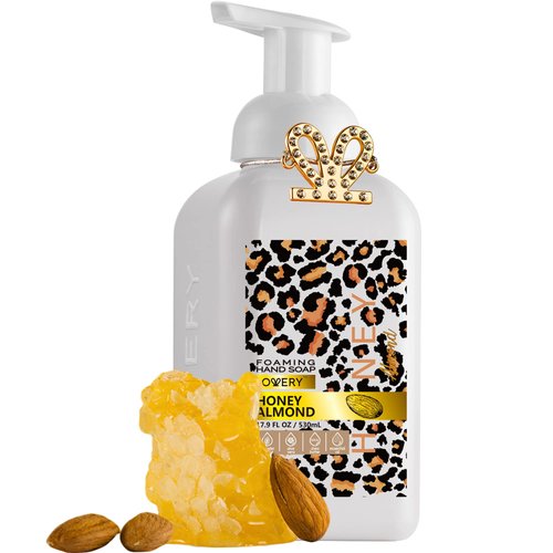 Foaming Hand Soap, 17.9 fl oz Moisturizing Hand Soap with Aloe Vera & Essential Oils, Alcohol-Free Hand Wash Honey Almond Fragrance, Scented Hand Wash for Kitchen or Bathroom, Free Swarovski Bracelet