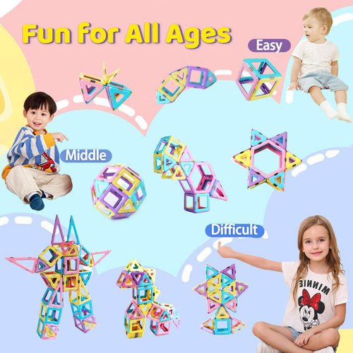 Magnetic Tiles 80pcs Magnet Building Blocks Set Creative Stacking Toys for Kids, 3D DIY Construction Kit Preschool Child Montessori Toys STEM Learning Toys Gifts for Girls Boys 3 4 5 6 7 Years