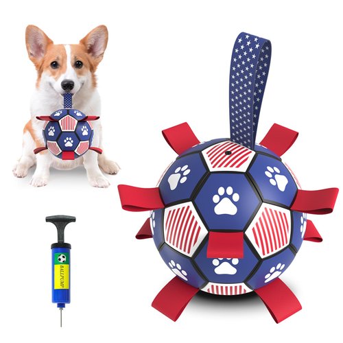PetDroid Dog Soccer Ball, 6'' World Cup Outdoor Interactive Dog Ball Toy, Dog Birthday Gift Toy for Tug of War,Puppy Toy, Dog Water Toy for Small&Medium Dog