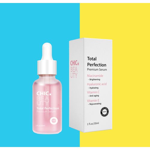 ChicBeauty Total Perfection Serum, organic, premium, anti-aging, brightening, moisturizing, rejuvenating, hyaluronic acid, niacinamide, vitamin C, vitamin E, 1 oz serum