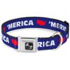 Dog Collar Seatbelt Buckle Merica USA Silhouette Blue White Red 13 to 18 Inches 1.5 Inch Wide
