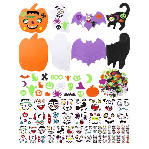 234 Pcs Halloween Foam Craft Kit Include Pumpkin Ghost Cat Shape Foam Craft with Halloween Foam Stickers Funny Pumpkin Face Stickers for Halloween Kids DIY Craft Party Favors Decorations