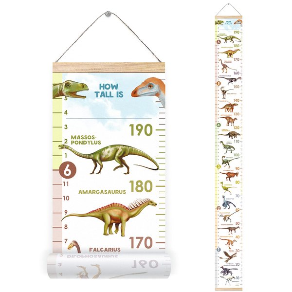 LIFELIKO Personalised Growth Chart for Dinosaur Lovers, Removable Wall Ruler for Boys and Girls, Kid’s Room Decoration (White)