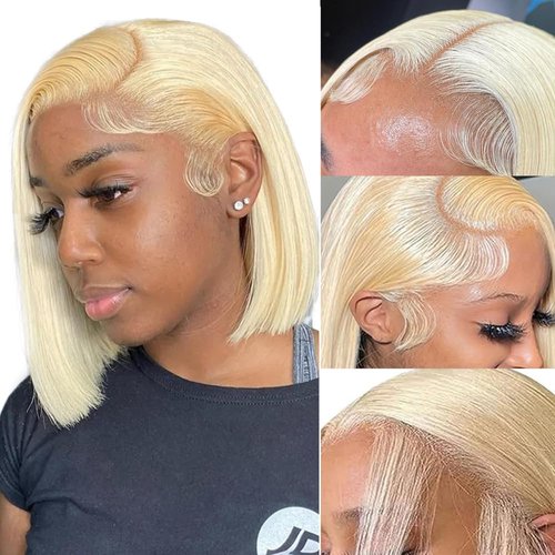 XRDDFL 613 Blonde Bob Wig Human Hair 12 Inch 13x4 Blonde Lace Front Wigs Human Hair Pre Plucked with Baby Hair 613 HD Lace Frontal Wig Glueless Human Hair Wigs Short Bob Wig for Women