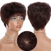 Lovenea Human Hair Short Wigs for Black Women Pixie Cut Wig Short Human Hair Wigs for Black Women Wavy Hairstyles Layered Wavy Short Wig Pixie With Bangs (Wavy-Dark Brown)