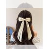 3Pcs Silky Satin Hair Bow Clips for Women Girls | Black Beige Pink Bows for Hair with Long Tail | Hair Ribbon Ponytail Holder Accessories | Cute Bow Hair Clips for Women Girls Toddlers Teens Kids