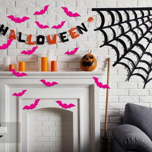 32 Pcs Halloween Decorations 3D Realistic Bats Cute Wall Decor Rose Red PVC Bat Sticke with Double Sided Foam Tape for Halloween Party Indoor Decor Halloween Reusable Bats Supplies