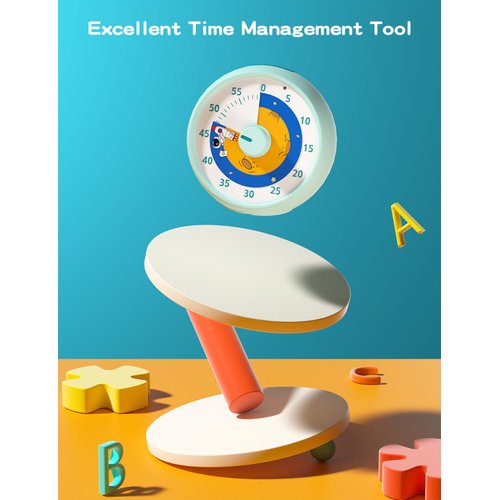 Visual Timer for Kids, 60-Minute Countdown Timer for Classroom, Desk Timer Kid Time Management Tools with Silent Operation, Pomodoro Timer Planet Rocket Pattern Blue