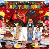 Mpanwen Video Game Birthday Party Decorations - 109Pcs Red and Black Gamer Gaming Party Supplies For Boys Birthday Party - Gaming Backdrop, Table Cover, Hanging Swirls, Topper, Balloons