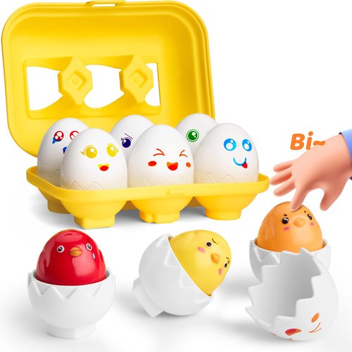 ZenriKony Matching Eggs Learning Toys - Toddler Sensory Sorting Toys for 1-3 Fine Motor Skills Shape Color Recognition Eye Coordination Birthday Gifts for Baby Boys Girls