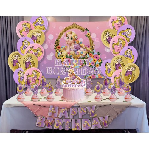 Princess Birthday Backdrop Princess Birthday Party Supplies Included Happy Birthday Banner,Cake Toppers,Cupcake Toppers,Balloons Princess Party Decorations