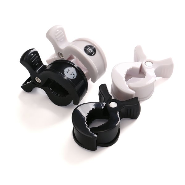 LAT 4-Pack Stroller Pegs Clips to Hook Muslin Blanket Sun Shade to Canopy, Pram Toy Holder, Car Seat Cover Clips, Protect Baby Kids from Sun Wind Insects (Black + White)