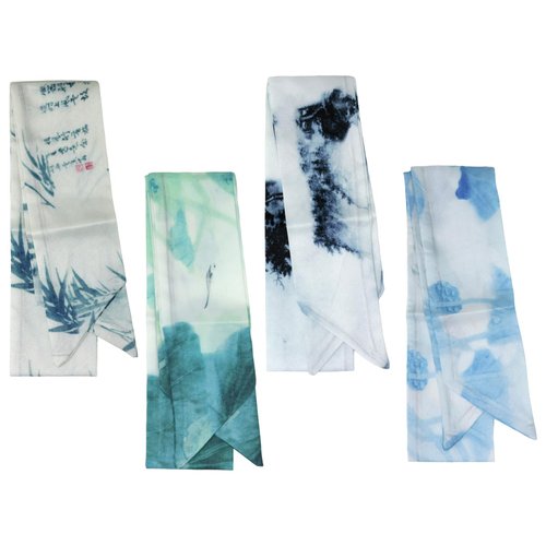yueton 4PCS Chinese Style Printed Hair Tie Classic Ink Painting Pattern Ribbon Scarf Elegant Skin...