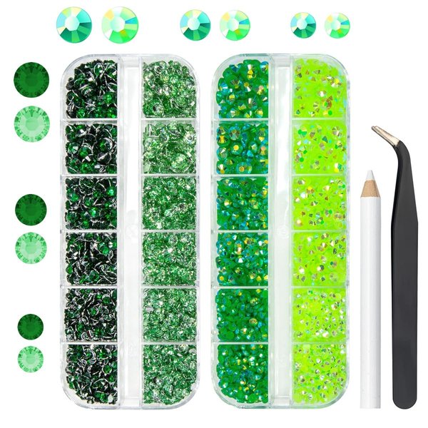 qiipii Green Resin Rhinestones for Crafting 3mm 4mm 5mm Flatback Fresh Green Emerald Green Jelly Stones Non-Hotfix Gems Diamonds Crystals Charms for Nails Eyes Face Makeup Tumblers Bottles DIY Crafts