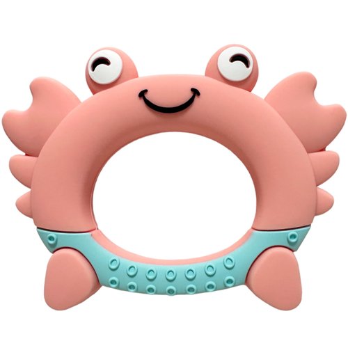 Busy Baby - Teething Toys Made of 100% Food Grade Silicone, Fun Animal Shapes for Teething Relief, Use Alone or Easily Attach Your Baby Teether to Busy Baby Mats (Crab)