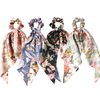 Floral Print Hair Scarf Scrunchies - Elastic Long-tail Ponytail Holders and Hair Accessories for Women, Wedding/Birthday/Bridal Party, 4 Pcs