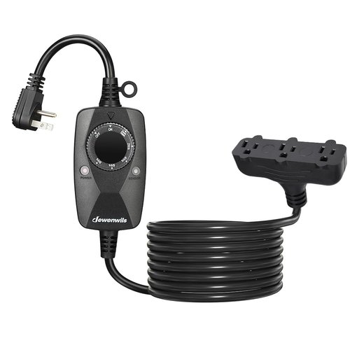 DEWENWILS Light Timer Outdoor Weatherproof with 12 FT Extension Cord, Photocell Timer Switch with 3 Grounded Outlets for Holiday Decorations, Landscape Light, String Lights, UL Listed