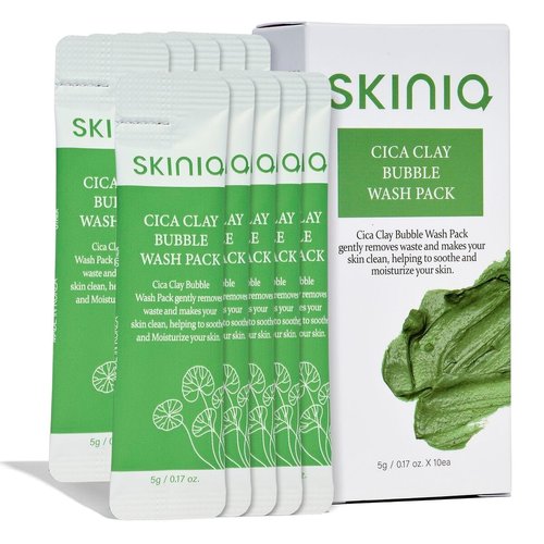 Les Bebe Skinia Cica Clay Bubble Wash - 10 Pack of Carbonated Clay Facial Cleanser - Bubble Skincare to Clear Pores - Korean Skin Care for Daily Use