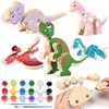 Dinosaur Building Block Set, Wooden Snap-Connection Dinosaur Toys for Kids 3-5, Building & Painting Dinosaur Craft Kit with Paints, 45pcs Kids Craft Paint Take Apart Dinosaur Toys for 3 4 5 Kids