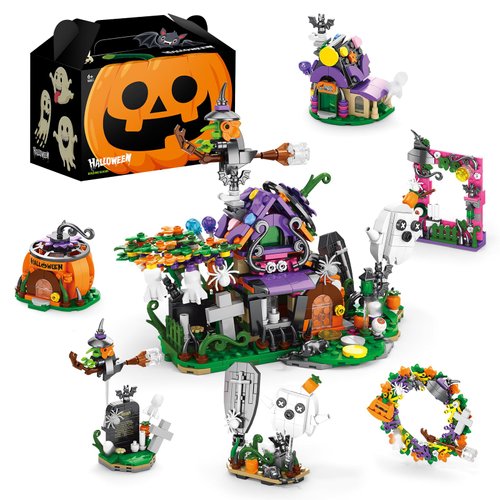 Sosuy 6 in 1 Halloween Haunted House Building Blocks Set - 603 PCS Pumpkin Cabin Halloween Party Ornamental Building Toys - Fun Collection Gift Idea for Boys Grils and Adults