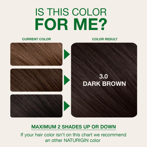 Naturigin Permanent Hair Dye, 3.0 Dark Brown, Ammonia and Paraben Free, up to 100% Gray Hair Coverage, Long Lasting, Vegan, Cruelty Free