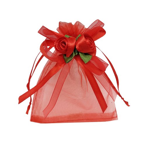 Ankirol 50pcs Sheer Organza Favor Bags for Wedding 3.8x4.8'' Gift Bags Samples Display Drawstring Rose Pouches (hot red)