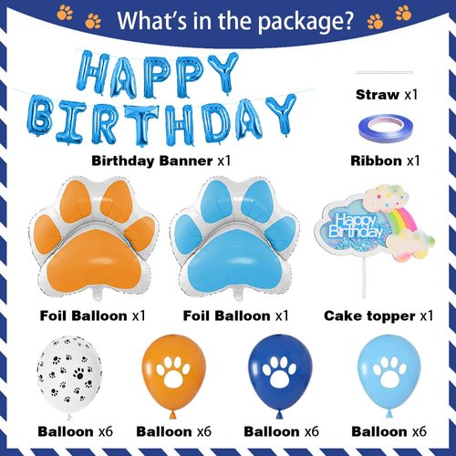 Blue Dog Birthday Party Supplies,Blue Dog Party Decorations,Blue Backdrop Kids Birthday Decoration,Include Blue Dog Paw Balloons,Happy Birthday Cake Topper and Blue Balloons Banner
