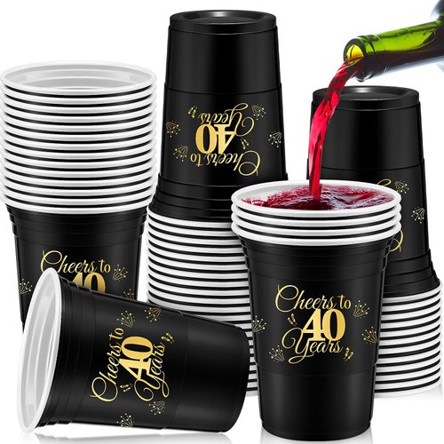 Mifoci 100 Pack Cheers to 40 50 60 70 Years Birthday Cups 16 oz Disposable Birthday Party Cups Decorations for Birthday Party Favors Men Women Wedding Anniversary Supplies(40th)