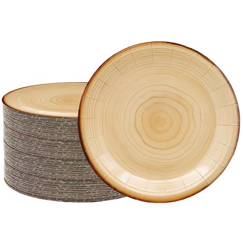 40Pcs Wood Grain Party Supplies Wood Grain Paper Plates 7" Rustic Wood Slice Dessert Plates Camp-Fire Party Supplies Camping Woodland Animal Baby Shower Lumberjack Theme Birthday Party Decorations
