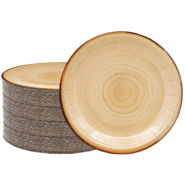 40Pcs Wood Grain Party Supplies Wood Grain Paper Plates 7" Rustic Wood Slice Dessert Plates Camp-Fire Party Supplies Camping Woodland Animal Baby Shower Lumberjack Theme Birthday Party Decorations