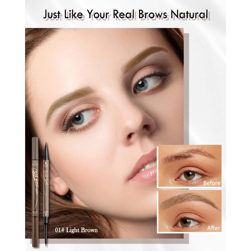 Microblading Eyebrow Pen,Light Brown 2-in-1 Dual-Ended Eyebrow Pencil with 4-Prong Micro-Fork-Tip Applicator & Ultra Fine Retractable Waterproof Brow Pencil,Liquid Long-lasting Eyebrow Filler Makeup-1