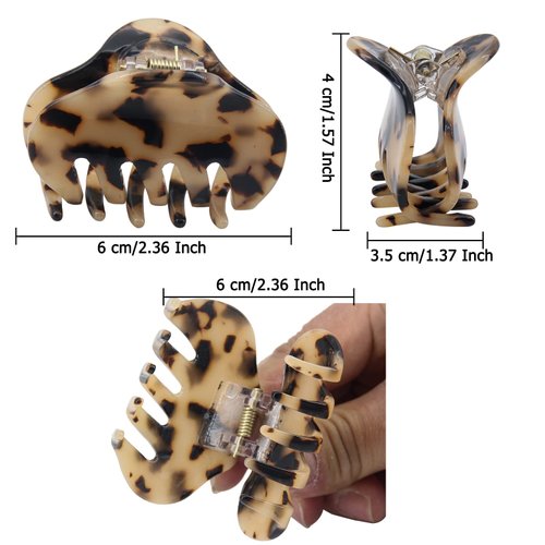 Carede Tortoise Shell Hair Claw Clips, 2.4 Inch Medium Size Acrylic Hair Banana Barrettes, Non-slip Strong Hold French Jaw Clips,Leopard print Stylish Hair Clamps for Women Girls,Pack of 6