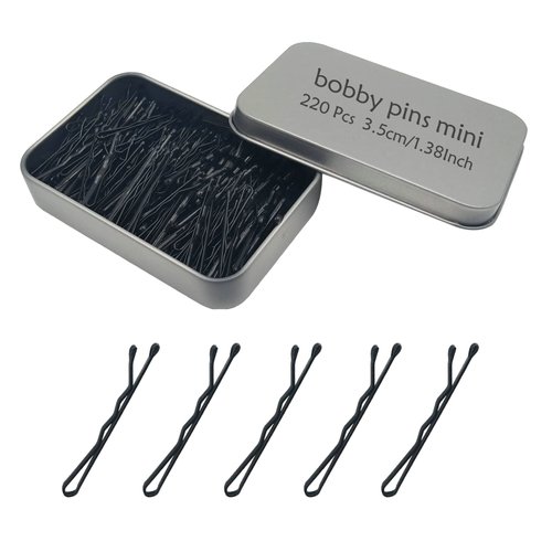 220 Count Mini Wavy 1.38 Inch bobby pins black, YINGFENG Small Hair Bobby Pins with Storage Box f...