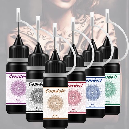 Temporary Tattoos Kit-Temp Tattoo Kit Semi Permanent Tattoo Ink/Gel Full Kit with 60 Adhesive Stencils for Women Men DIY Tattoos Fake Freckles Body Art Markers Full Kit 6 Bottles (6 Color)