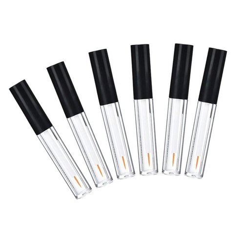 6Pcs 2ML Empty Clear Plastic Eyeliner Tube Container Mascara Bottles Makeup Eyelashes Tube Eyeliner Vials with Rubber Plug and Black Lid Eyelash Growth Oil Storage Holder Eye Gloss Liquid Tube