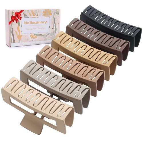 5 Inch XL Hair Clips, Strong Hold Oversized Non-slip Square Clips for Thick Long Curly Hair - 6 Colors, Matte Jumbo Gift Set