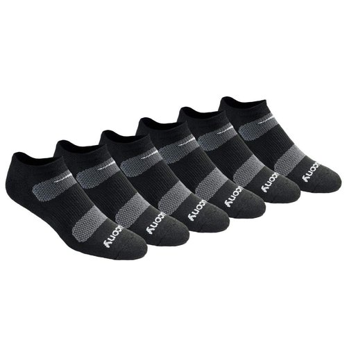 Saucony Men's Multi-Pack Mesh Ventilating Comfort Fit Performance No-Show Socks, Black Basic (6 Pairs), 15-17