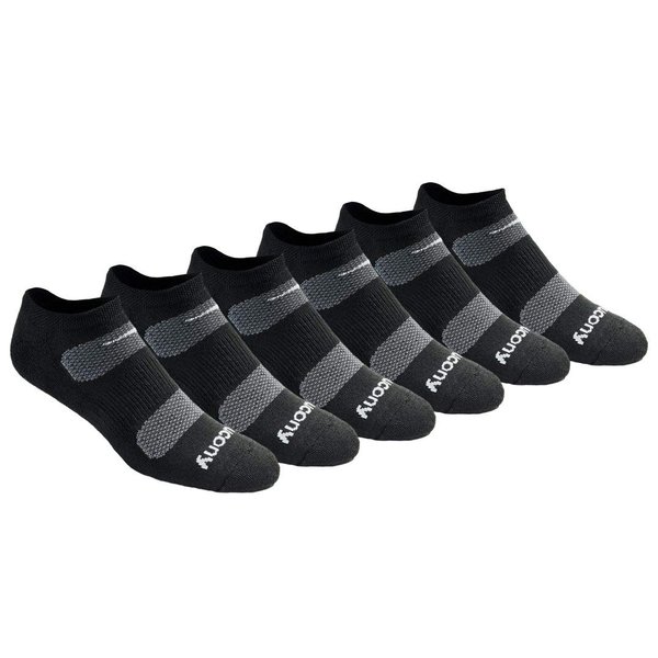 Saucony Men's Multi-Pack Mesh Ventilating Comfort Fit Performance No-Show Socks, Black Basic (6 Pairs), 15-17
