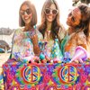 Tie Dye Birthday Party Supplies, 60's Hippie Theme Tablecloth 3Pcs Groovy Hippie Table Cover Peace Love tie dye Table Cloths for Parties