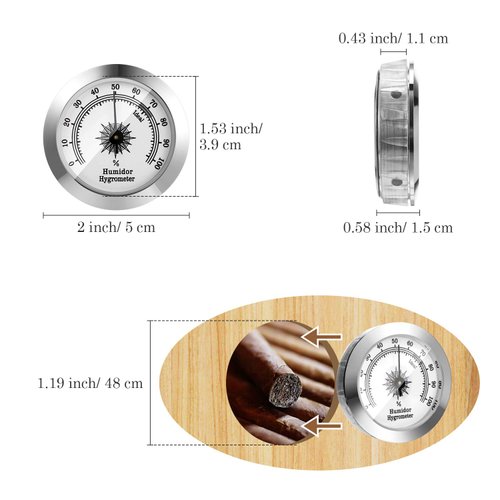 2 Pieces Hygrometer Analog Hygrometer Mechanical Round Hygrometer Humidity Gauge for Cabinet Cans, 2 Inch (Silver, Gold)