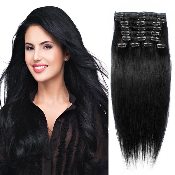 Straight Remy Human Hair Clip in Hair Extension 26 Inches(65cm) 120g 10pcs Color 1J Jet Black