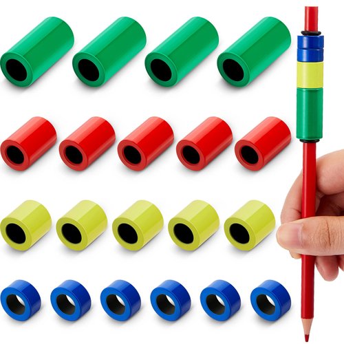 20 Pieces Adjustable Pencil Weights Kit Handwriting Aid Metal Pencil Weights Weighted Pencil Grips for Handwriting Autism Learning Materials (Green, Red, Yellow, Blue)