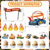 48 Pieces Hot Car Cake Topper Happy Birthday Cupcake Toppers Race Car Cake Decoration Checkered Flag Fire Car Theme Birthday Party Supplies for Boys Girls Game Party Favors