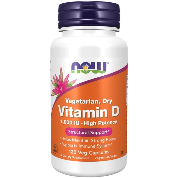 NOW Foods Vitamin D-2 1000 IU High Potency - 120 Vegcaps, Pack of 3