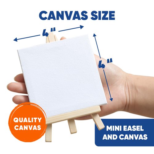 Mini Canvas and Easel Set with Mini Watercolor Paint in Bulk Set of 12 - Kids Art Party Favors & Party Supplies - 4x4" Small Canvases for Painting with Mini Easel - Water Colors Paint for Kids