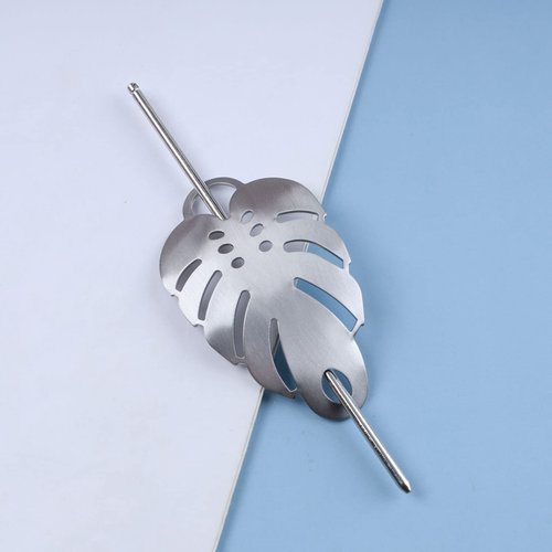 Yheakne Vintage Leaf Hair Slide Clip Metal Hair Bun Cuff Leaf Bun Holder Cage Silver Hair Holder Clip Pin Leaf Hair Stick Holder Alloy Hair Fork Clip Decorative Hair Accessories for Women and Girls (Silver)