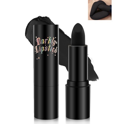 Goth Black Matte Lipstick, Moisturizing Long Lasting Waterproof Velvet Lip Gloss Stick, Richly Pigmented and Non-transfer, Silky Creamy Full Coverage Lip Color, Halloween Makeup for Women Girls-05