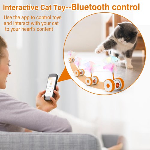 Cat Toys Cat Remote Control Toy, APP Bluetooth Connect Remote Control Cat Toys for Indoor Cats Electronic Automatic Moving Mouse Cat Toy with 6 Lights USB Rechargeable